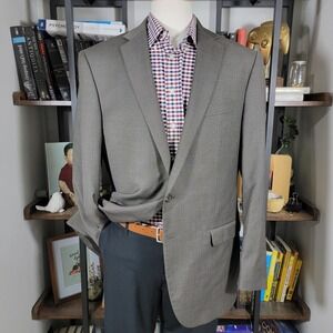 Chaps Men's Sport Coat Blazer Two Button Brown Sharkskin‎ Wool Blend Size 44L